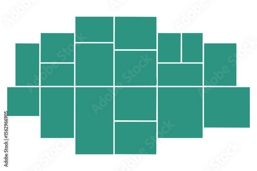 Image of a flexible photo collage gallery layout featuring multiple frames on a light background, illustrating creative photo organization.