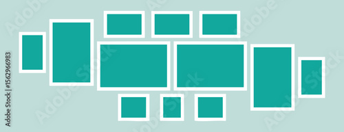 Image of a flexible photo collage gallery layout featuring multiple frames on a light background, illustrating creative photo organization.