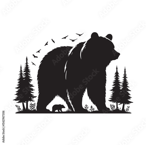 bear silhouettes vector, set of animals Brown grizzl Black vector