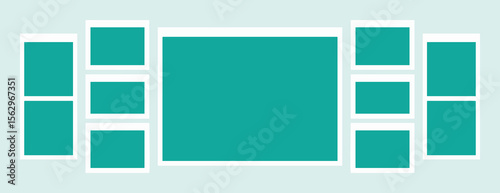 Image of a flexible photo collage gallery layout featuring multiple frames on a light background, illustrating creative photo organization.