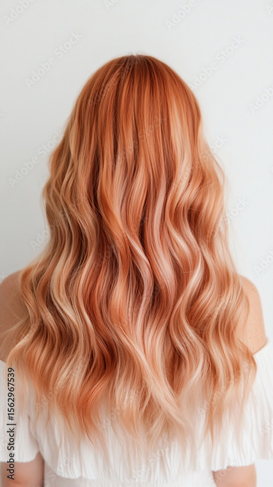 Naklejka premium Stunning Long Wavy Copper Blonde Hair Back View Hair Style Beauty Texture