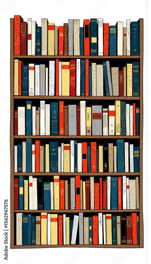 Fototapeta premium Colorful books arranged on a wooden bookshelf in neat rows