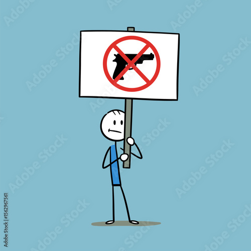 A stick figure holds a protest sign advocating for gun control and safety in this illustration.