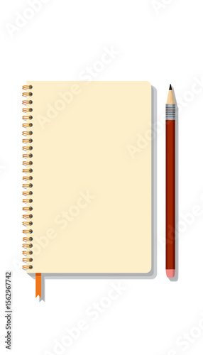 Blank notepad with pencil on white background  