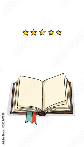 Open book with blank pages and colorful bookmarks on white background  