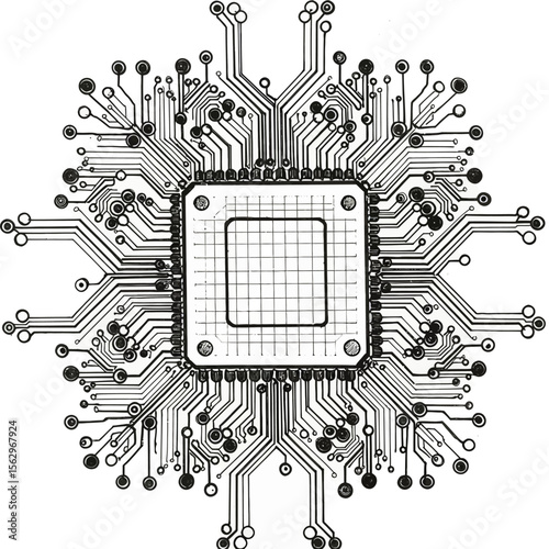 Detailed illustration of a microchip, highlighting technology, circuitry, and intricate electronic design for modern innovation.
