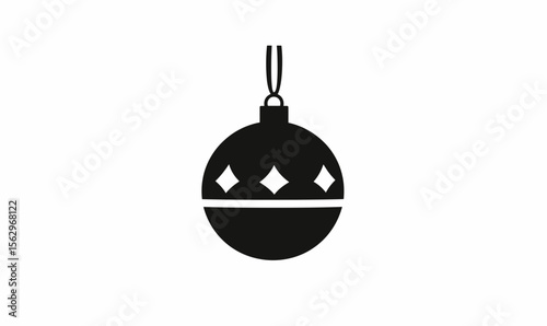 Black silhouette Christmas ornament ball with diamond cut pattern and hanging loop isolated on white background minimalist holiday decoration icon vector