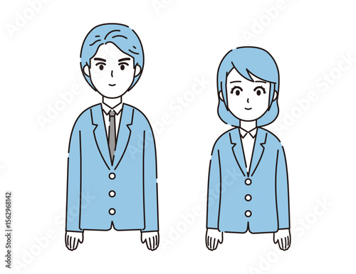 スーツを着た男性と女性のイラストセット2