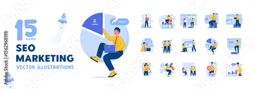 SEO digital marketing strategy vector illustration collection set