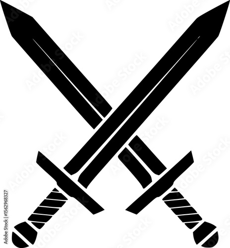 two crossed swords, black silhouette, simple vector illustration