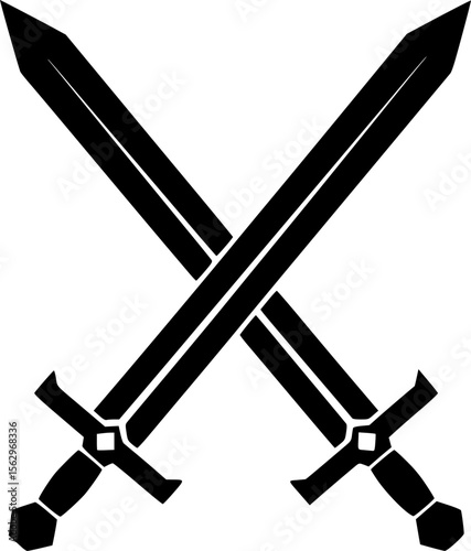 two crossed swords, black silhouette, simple vector illustration