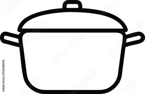 Vector art of a simple line drawing icon of a cooking pot with a lid isolated on white background