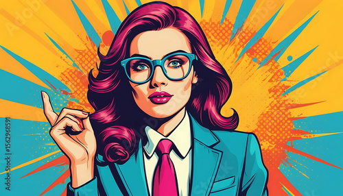 Confident Woman in Pop Art Style, Businesswoman with Idea