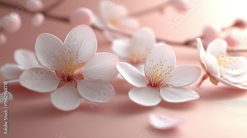 Delicate white blossoms on a pastel pink background