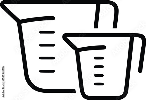 Vector art of two measuring cups, one larger than the other, are shown in a line art style isolated on white background