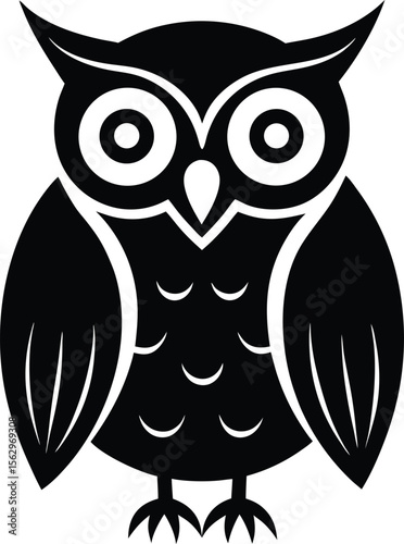 Majestic Owl Silhouette A Striking Black and White Illustration