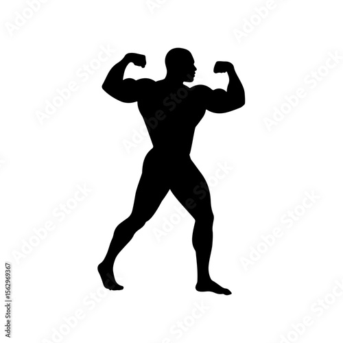 Black Body builder silhouette vector flat illustration on white background.