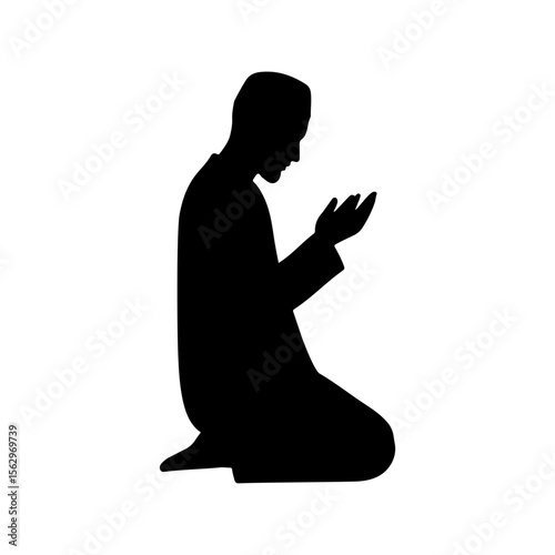 Muslim man praying salah silhouette vector flat illustration on white background.