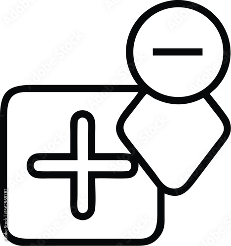 Vector art of a plus and minus icon, isolated on white background, representing addition and subtraction operations