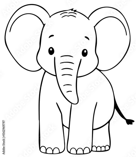 Cute baby elephant sitting, adorable animal character. Cartoon vector illustration isolated on white background.