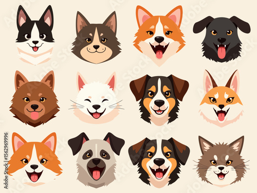  create stylish designer gif showing funny faces of different cat and dog breeds cute and scary