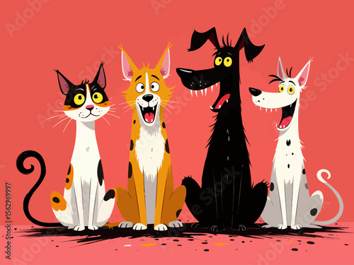  create stylish designer gif showing funny faces of different cat and dog breeds cute and scary