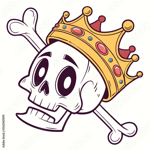 A Royal Skull and Crossbones Symbol with a Majestic Golden Crown Adorned with Colorful Gemstones