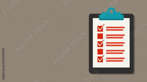 Checklist with Checkmarks on Clipboard against Plain Background