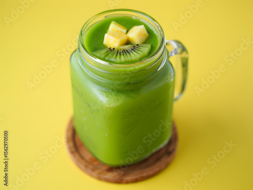 Fresh, cold kiwi fruit juice in a glass, a healthy green drink