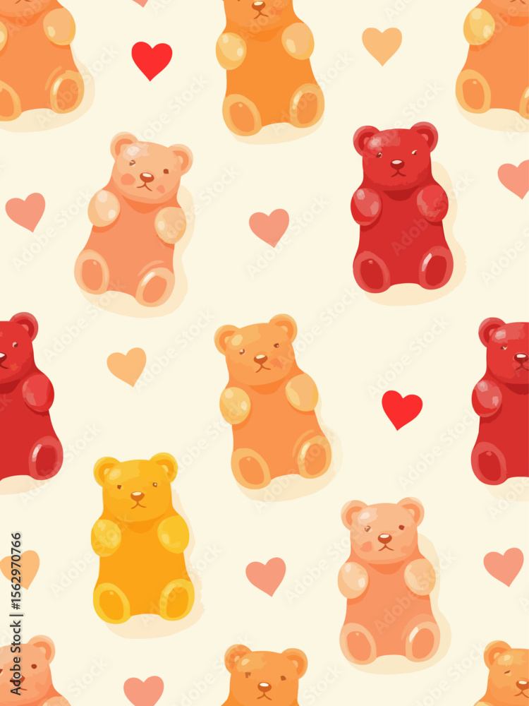 raw a pattern with gummy bears of different colors, girly gentle
