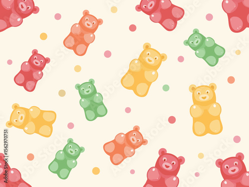 raw a pattern with gummy bears of different colors, girly gentle