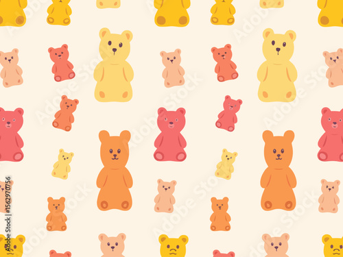 raw a pattern with gummy bears of different colors, girly gentle