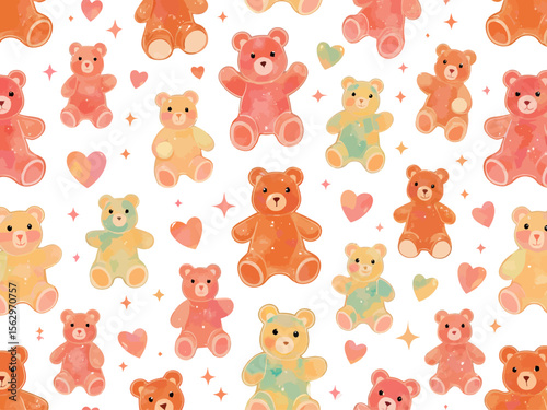 raw a pattern with gummy bears of different colors, girly gentle