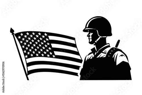 Stylized american flag silhouette with white stars and stripes on a black background