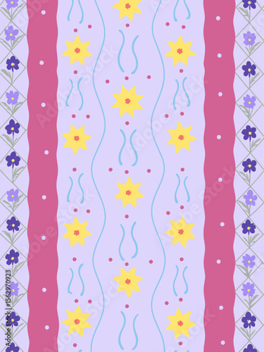 Seamless repeatable fabric pattern for a maxi dress, with a soft, whimsical vintage aesthetic 