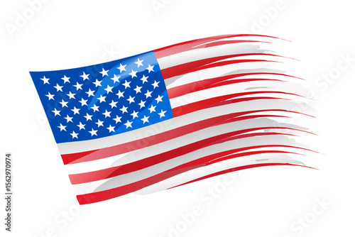 American flag with distressed brush stroke effect waving against a black background