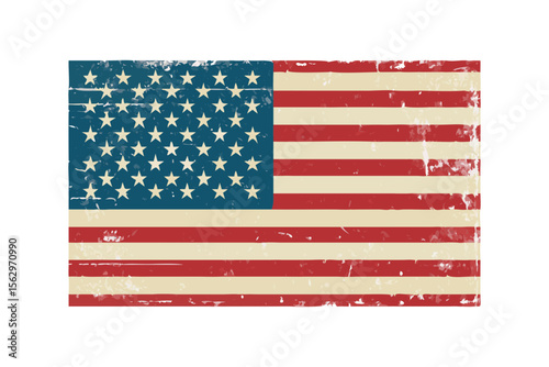 Vintage distressed american flag with faded colors and grunge texture