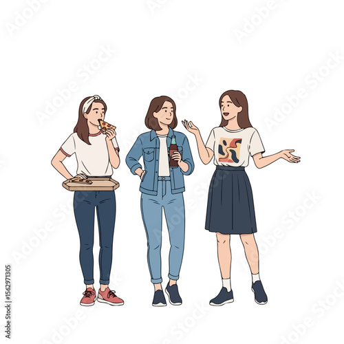 vector of 3 women talking while standing