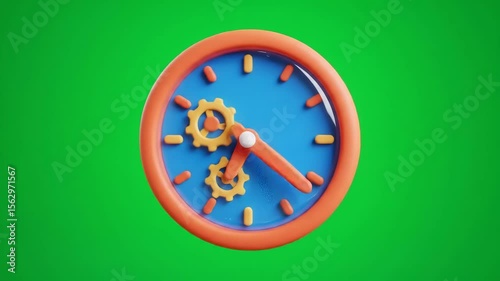 Animated Clock Ticking with Gears on Green Screen Background