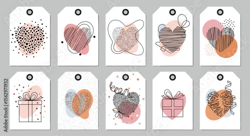 Collection of Modern Aesthetic Gift Tags with Abstract Shapes in Watercolor Style Design