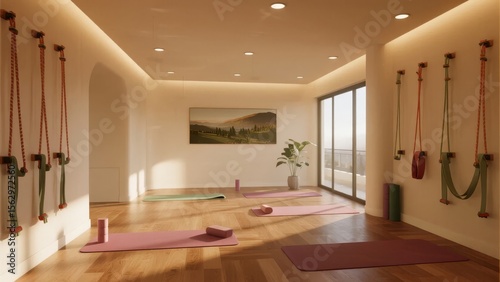 Yoga Studio with Mats and Ropes for Practice