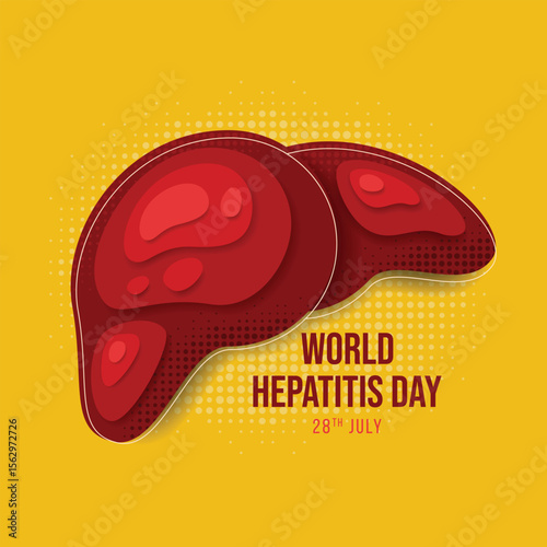 World Hepatitis Day - Red Abstract Liver layers and line around on yellow dot texture background vector design