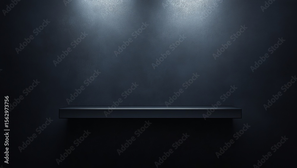 Obraz premium Empty black shelf against dark wall with spotlights