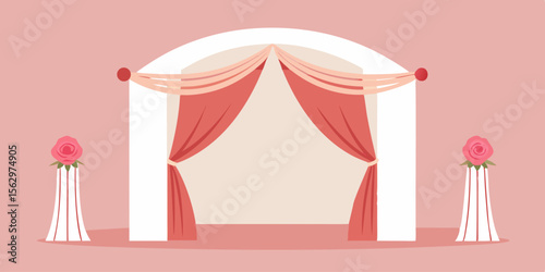 Vintage vector illustration of a festive carnival or circus tent with a decorative stage curtain, perfect for an entertainment event