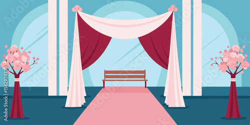 Vibrant cartoon circus tent vector illustration with red and white striped curtains on a blue or white background, perfect for carnival or Christmas vintage home decor