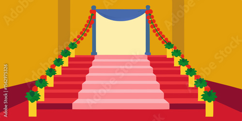 A 3D illustration of a luxurious red carpet leading up a staircase on a white background, symbolizing exclusive Hollywood success and gala premieres