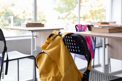 Empty classroom with yellow...