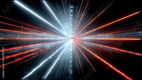 Abstract laser-lit corridor with perfect symmetry background