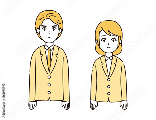 スーツを着た男性と女性のイラストセット3