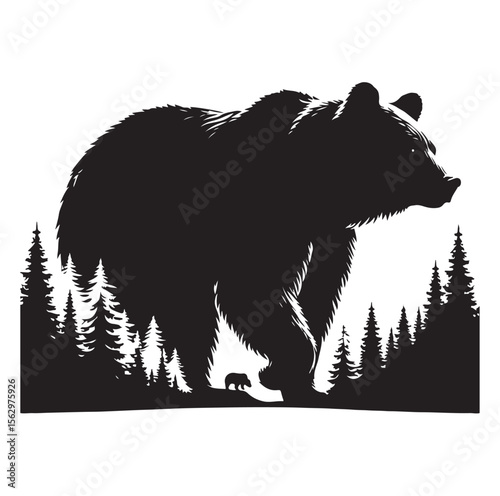 bear silhouettes vector, set of animals Brown grizzl Black vector